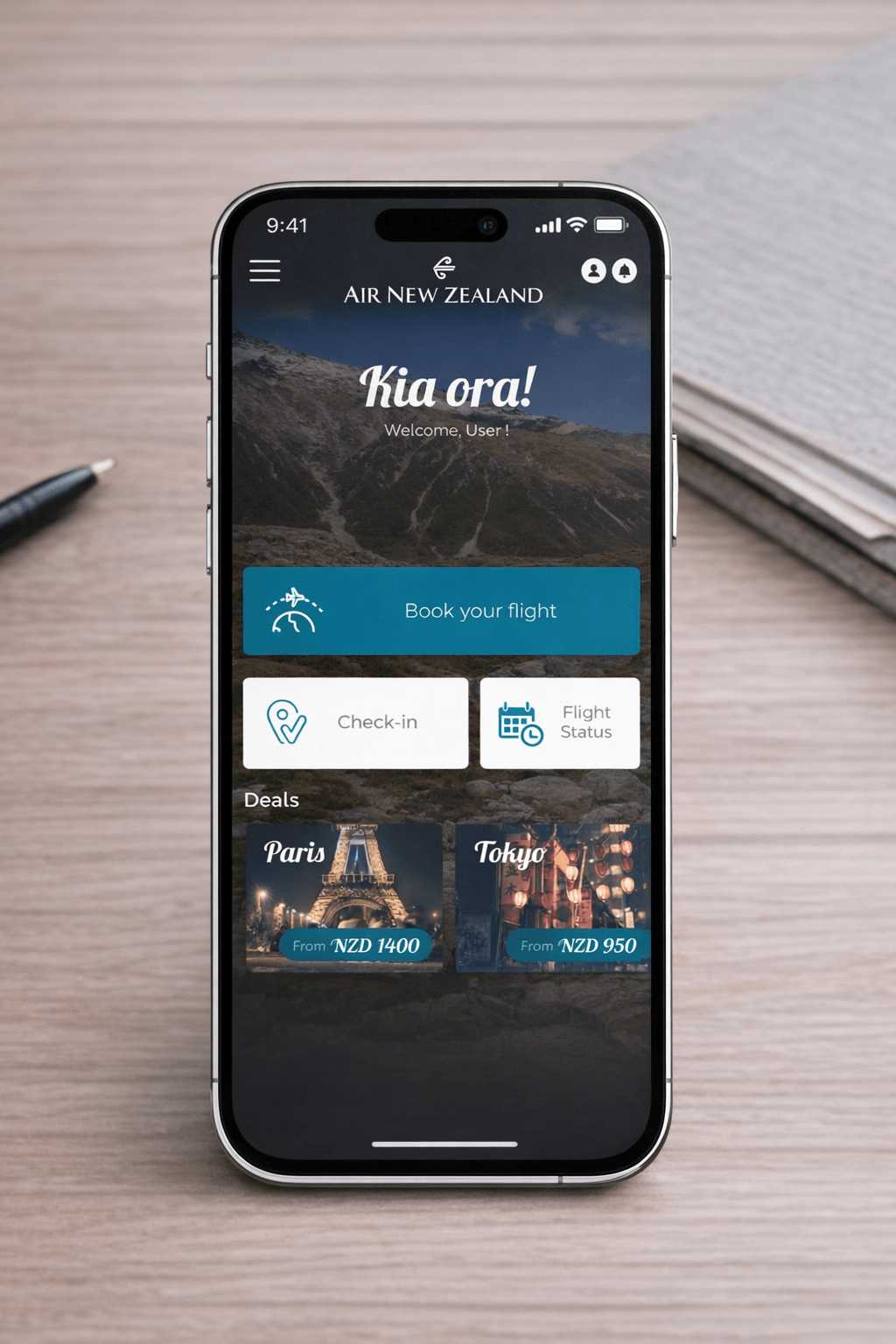 Air New Zealand app screen