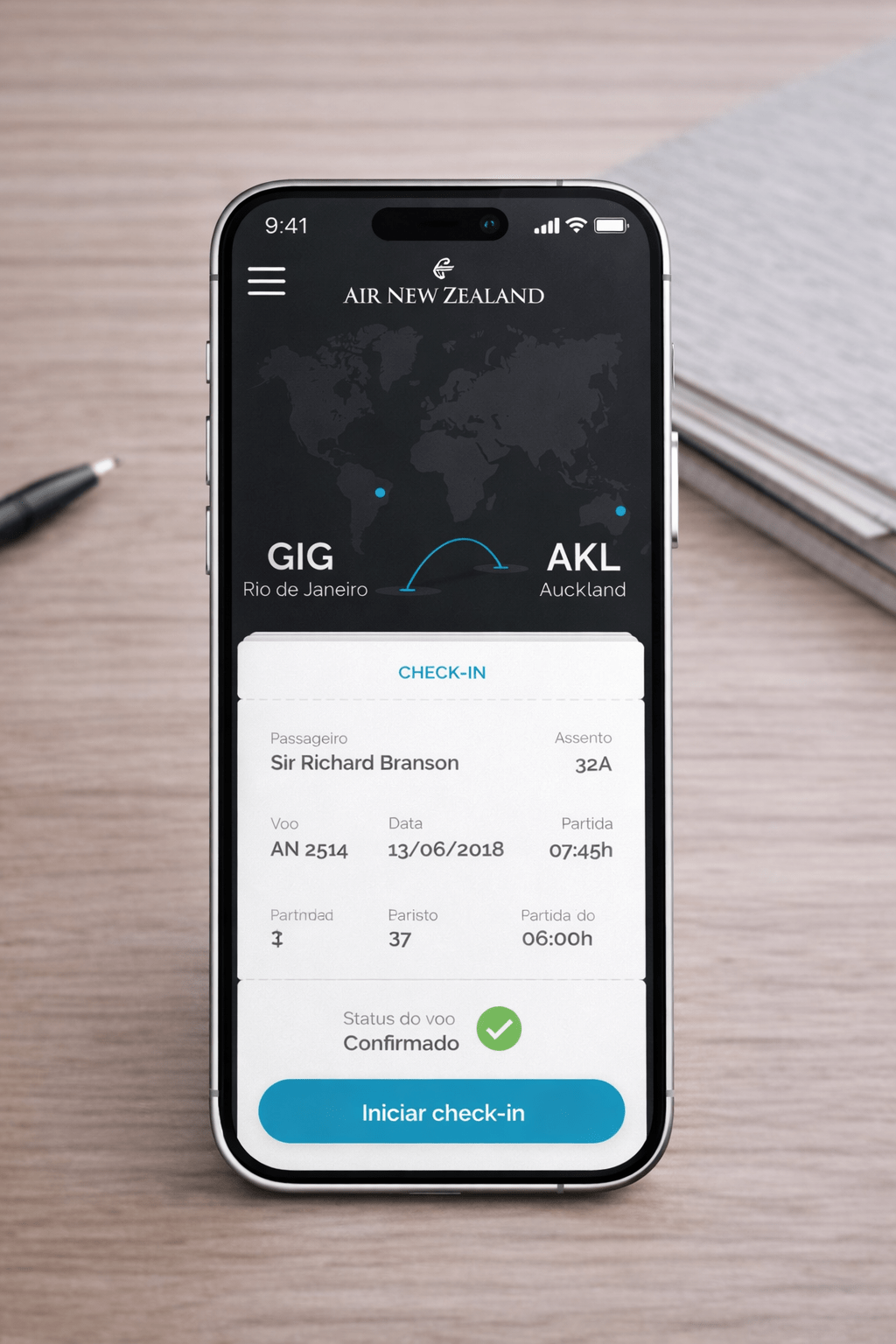Air New Zealand app screen