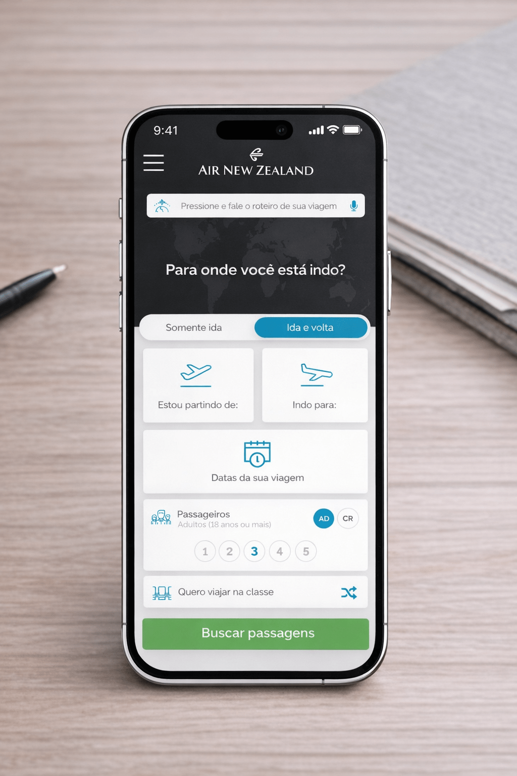 Air New Zealand app screen